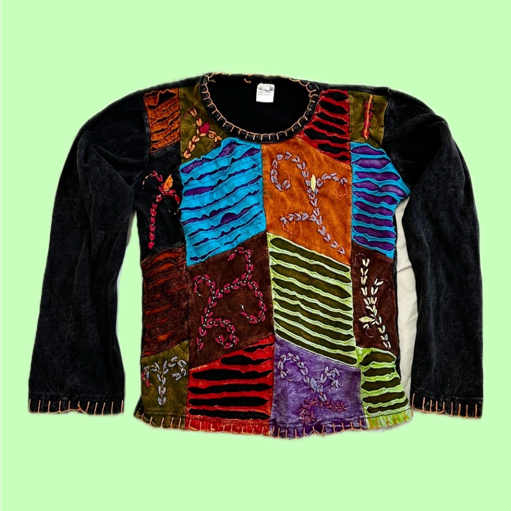 Vintage hand embroidered long sleeve womens XL long sleeve shirt